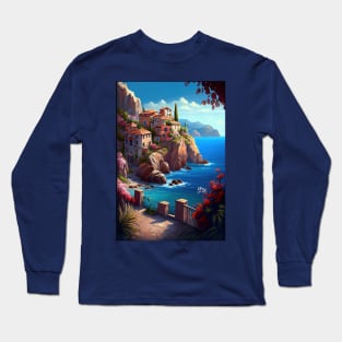 Mediterranean Coastline- Oil Paint Long Sleeve T-Shirt